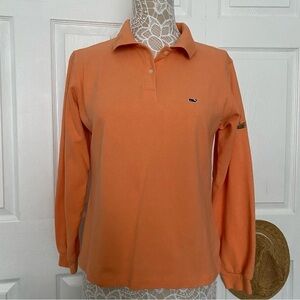 Vineyard Vines Long sleeve polo orange cotton shirt size Large made in Canada